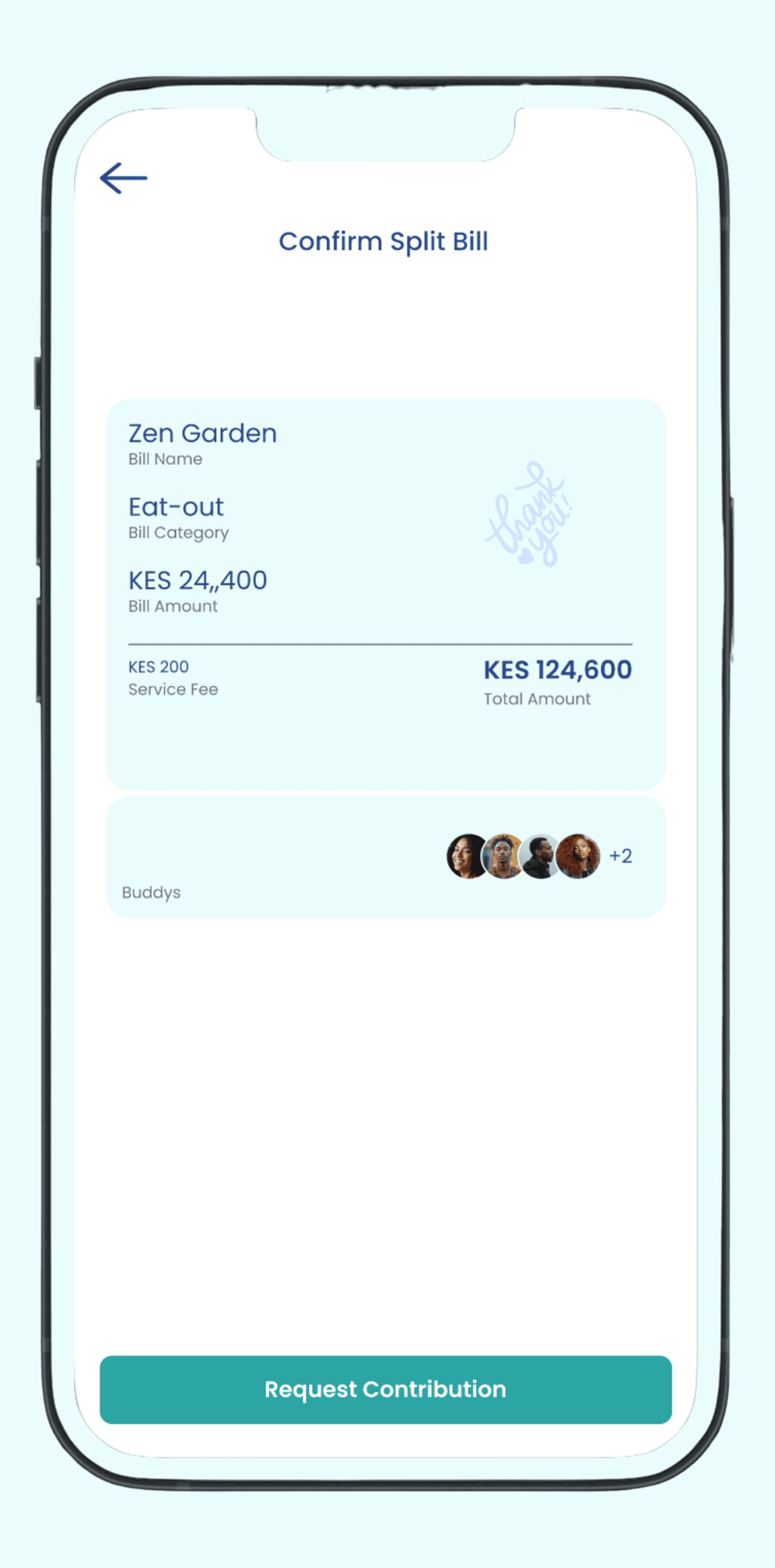 BillBuddys Request Contributions Screen